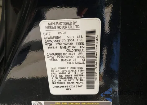 2004 Infiniti Fx35 from USA, damaged, VIN JNRAS08W64X215547